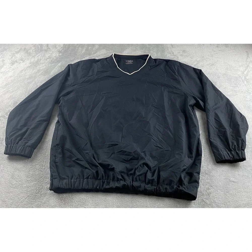 PGA Tour Mens XXL Black V-Neck Golf Windshirt Pullover Long Sleeve Windbreaker